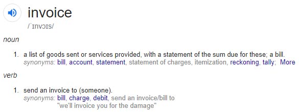 Invoice Dictionary Definition